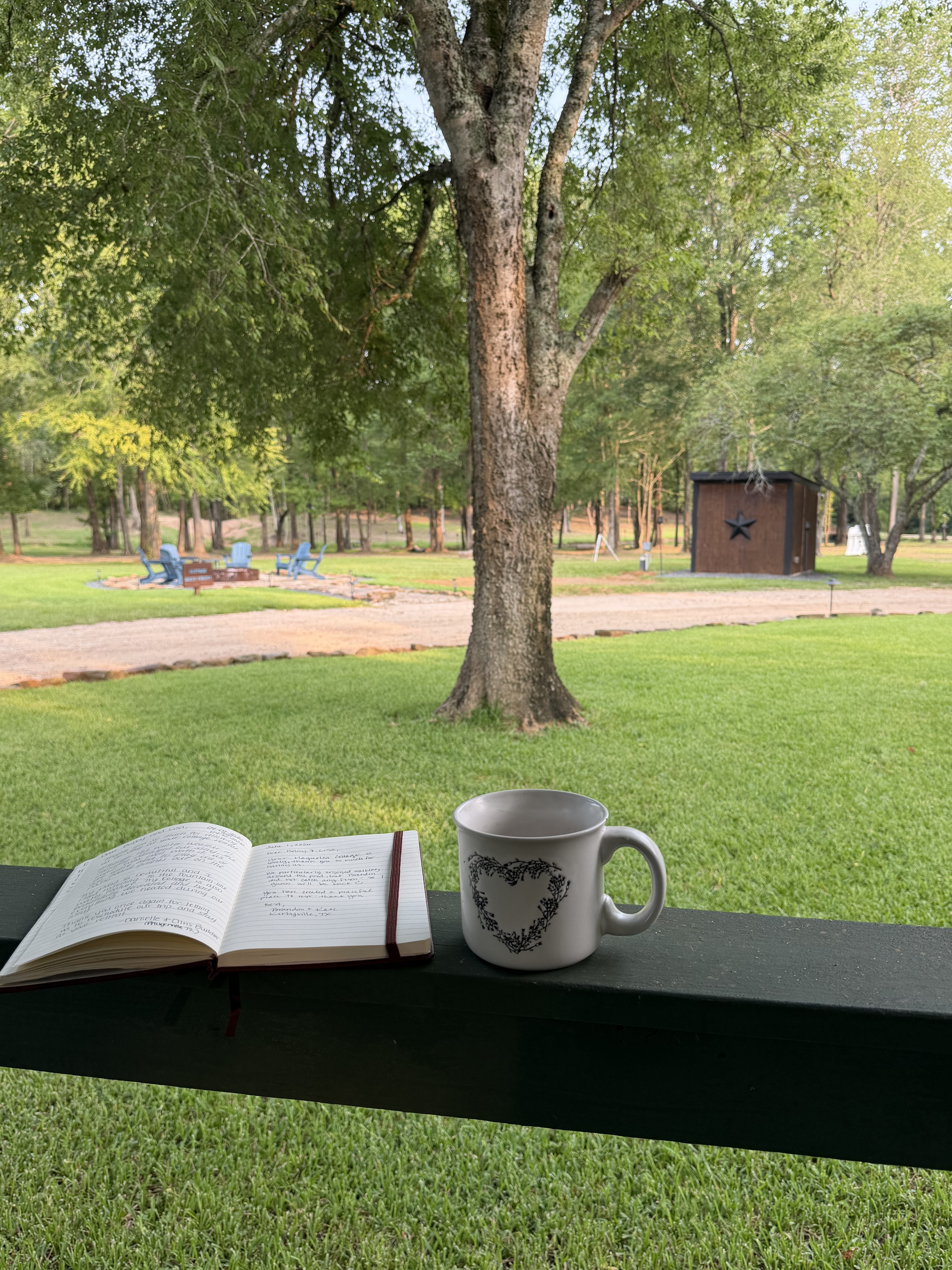 Morning coffee and journal at Blue Pond Retreat